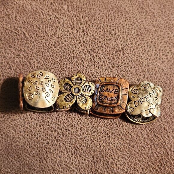 5/$15 Multi tone metal bracelet, bohemian style with save the Earth phrases - Picture 4 of 7